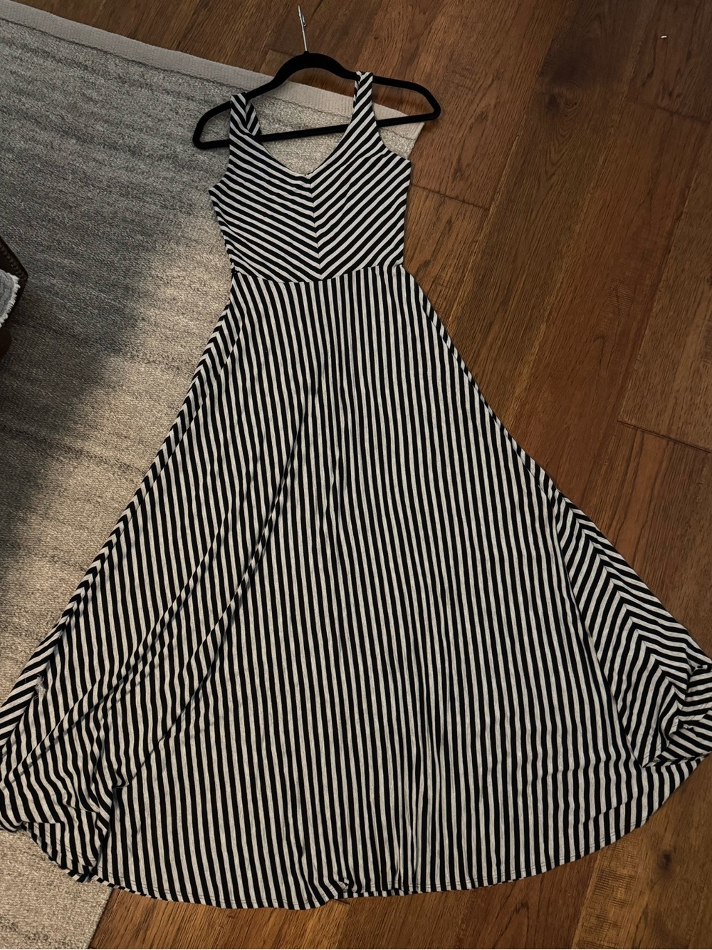 Anthropologie Striped Black and Grey Maxi Dress